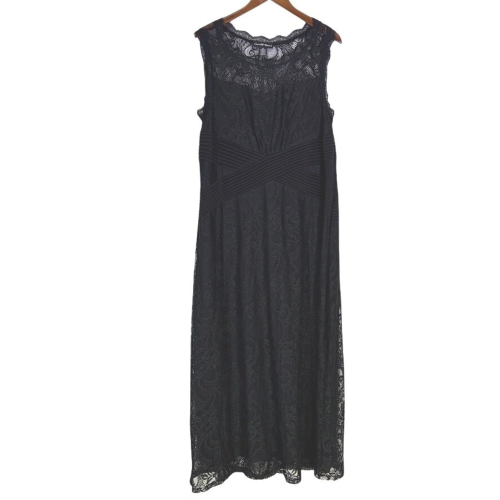 Candalite Women's Lace Maxi Dress Formal Gown  2X Black MOB MOG Timeless Elegant